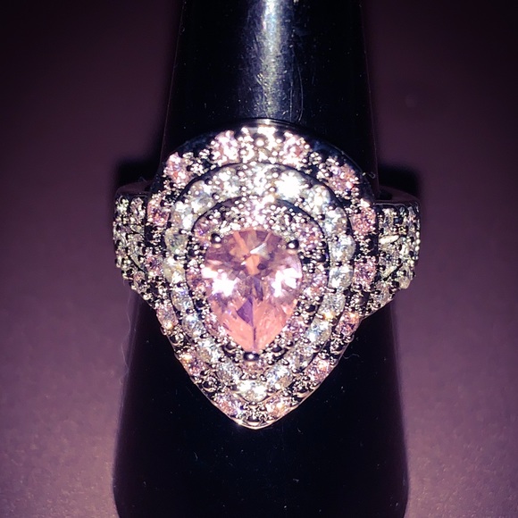 Vintage Jewelry - MARKED 925 Silver Pink Sapphire Diamond Ring